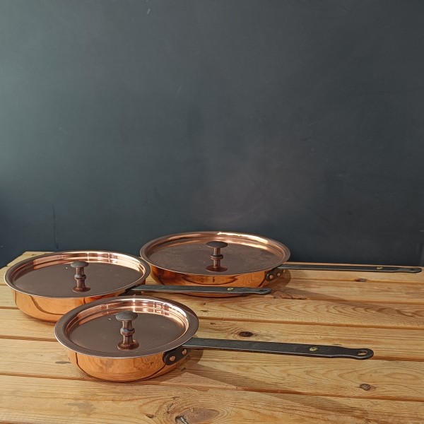 OLD Sauteuse Frying pan culinair French COPPER tin lining top 8 1/2